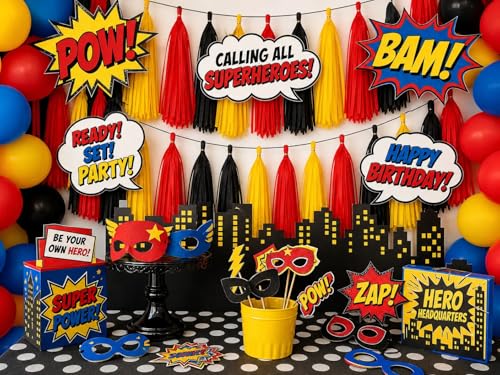Image of Red Yellow and Black Tissue Paper Tassels Tassel Garland Banner for Birthday Party Decorations,Pack of 15