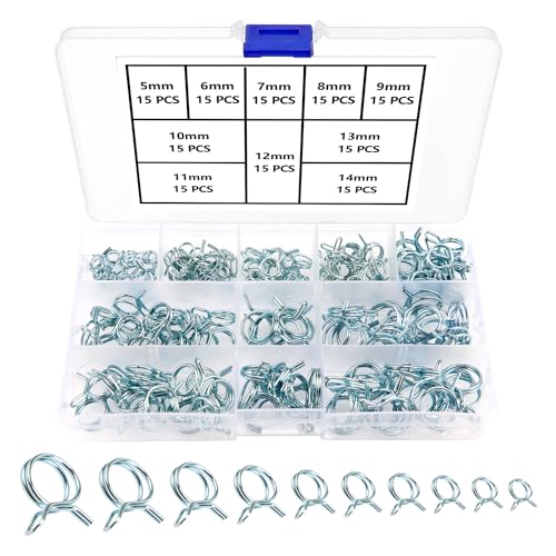 YIXISI 150 Pièces 5-14mm Clip à Ressort Tuyau, Collier Serrage Durite Essence, Durite Essence Serre-joints à Tuyaux, Collier de Serrage, pour Moto Scooter...