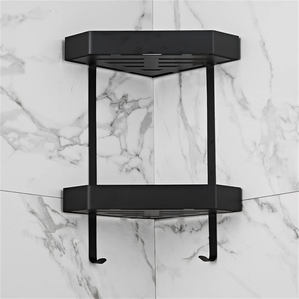 Scaffali da bagno squisiti Scaffale da bagno, Scaffale doccia da bagno cromato, Scaffale angolare da bagno nero in acciaio inossidabile, Portaoggetti da cucina grigio a parete (Color : Two Tier Black)