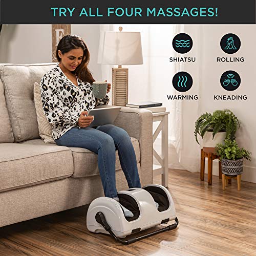Image of Best Choice Products Shiatsu Foot Massager with Heat for Plantar Fasciitis & Neuropathy, Kneading Foot & Calf Massager with Remote, 360 Adjustable Handle, Rolling & Compression Massage - White