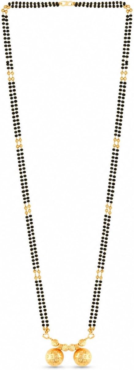 2 Vati Wati Mangalsutra For Women stylish Girls Ladies Temple South Indian Traditional 1 Gram Gold Stylish Maharashtrian Long Chain Double Mangal sutra Pendant Tanmaniya Black golden Nallapusalu Chains