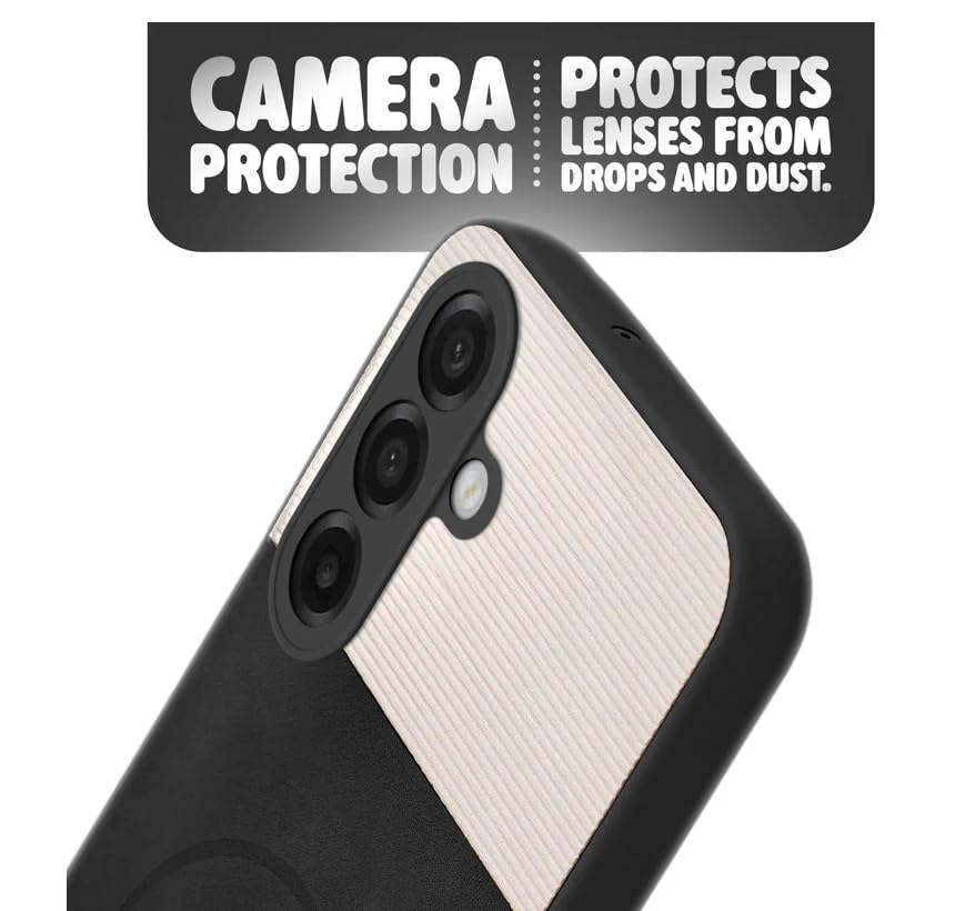 Image of Bintage CASE Mac Safe Design Hard Light Weight Back Case | Soft Border Camera Protect | Dual PU Leather Finish Back Cover Compatible for Samsung Galaxy F17 5G - White & Black