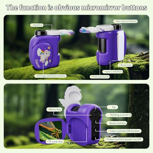 Image of 1600X Handheld Microscope for Kids 2 inch IPS Screen Kit Mini Pocket Digital Microscopes STEM Science with Slides Photo Video Rechargeable Portable Scope Gift for Ages 6-12 (Purple)