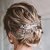 Braut Haarschmuck Hochzeit Haarkämme, Kristall Perlen Brautschmuck Haarkamm, HandgefertigtPerle Kopfschmuck Haarnadeln für Frauen Mädchen (4.5”, Silber)
