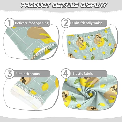 Wusikd Sloth Girls' Leggings Toddler Doodles Lemon Kids Yoga Pants Dance Active Tights 7-8T3