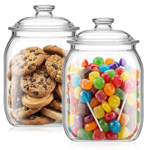 Suclain 2 Pack Acrylic Cookie Candy Jar with Lid Airtight Plastic Apothecary Jar Shatterproof Kitchen Food Storage Canister for Biscuits Snacks Coffee Beans Tea Pet Food (1 Gallon)