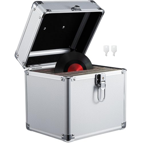 Trintion Schallplatten Aufbewahrung 100 LP Plattenkoffer Schallplattenkoffer Tragbarer Abschließbarer Vinyl Koffer für 12-Zoll Schallplatten Schutzbox mit Transportfunktion Record Case Silber Trintion Schallplatten Aufbewahrung 100 LP Plattenkoffer Schallplattenkoffer Tragbarer Abschließbarer Vinyl Koffer für 12-Zoll Schallplatten Schutzbox mit Transportfunktion Record Case Silber