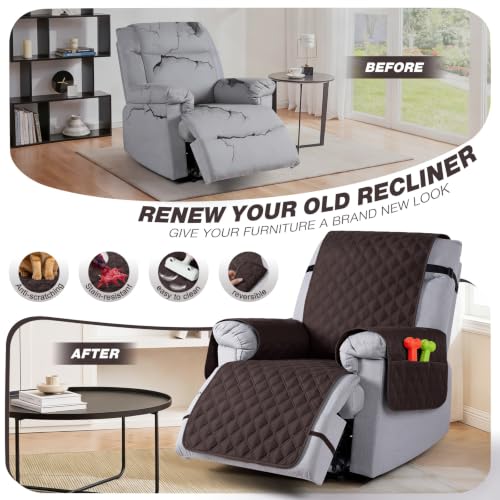 Image of TAOCOCO 100% Waterproof Recliner Chair Covers Reversible 28 inch, Chocolate