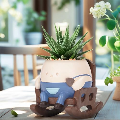 Macetas de cara sonriente, macetas de resina de 4 pulgadas para plantas de interior y exterior, macetas mecedoras para suculentas, ideas de regalo para madre y Navidad con agujero de drenaje