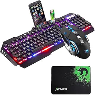 UrChoiceLtd Technology Keyboard Mouse Combo Wired Mixed/RGB Backlit Metal Usb Ergonomic Gaming Keyboard + 2400DPI Breathe Light Optical Gamer Mouse Sets + Mouse Pad for Laptop PC Computer