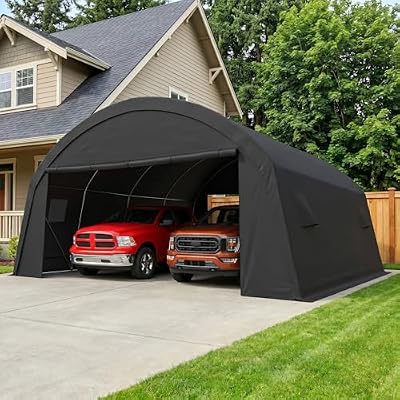 COBIZI Carport 20x20 Heavy Duty 2 Car Carport Canopy, Portable Garage & All-Season Vehicle Shelter, Galvanized Frame Outdoor Storage Shed with Removable Doors and Vents, Dark Gray