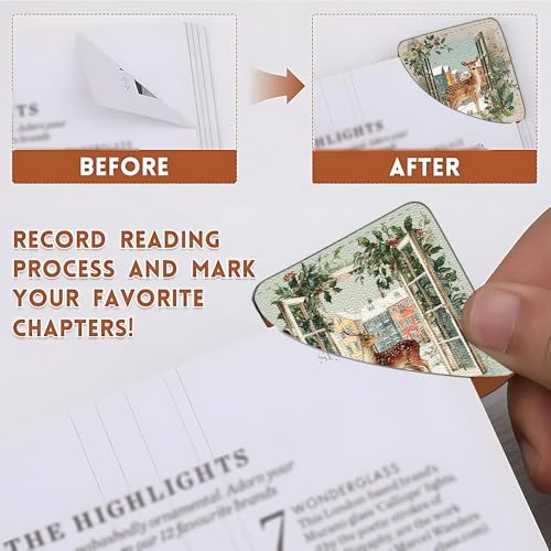 Image of 2Pcs Retro Deer Corner Bookmarks, Handmade PU Leather Page Corner Protectors, Vintage Winter Art Stationery Gift for Book Lovers, Kids, Teachers, Aesthetic Reading Accessories 3.54 inch