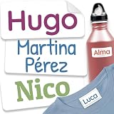 melu kids® Etiquetas para Ropa Personalizadas (60 piezas) - No es necesario planchar, pegatinas personalizadas para pegar y lavables a máquina (lavadora y lavavajilas) - Blanco