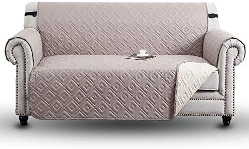 Hafaa Sofa Cover 3 Seater - Waterproof Reversible Sofa Slipcovers with Adjustable Elastic Straps and Hooks Embossed Quilted Couch Covers Furniture Sofa Protectors from Pets, Black & Grey