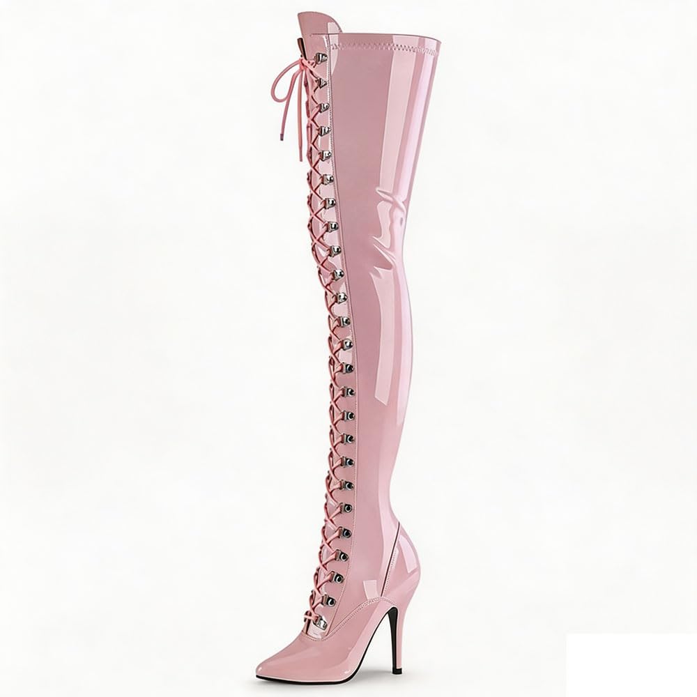 Botas por encima de la rodilla para damas de estilo fetichista con tacón de 12.5 cm en talla 41EU