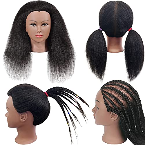 Mannequin Hair Head 100% Real Hair Manikin Head Hair Styling Salon Trainging Head Manikin Cosmetology Hairdressers Practice Trainging Head Manican Doll Heads with Stand for Hairstyling Braiding Training Hair Head