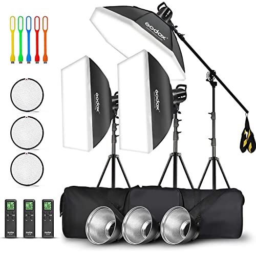 Godox 3 Pack SL-60W 180W CRI95+ White Continuous Output Lighting LED Video Light Bowens Mount Kit for YouTube,Video Shooting,Studio,Children Photography,Wedding &Softbox,Light Stand,Carrying Bag(110V)
