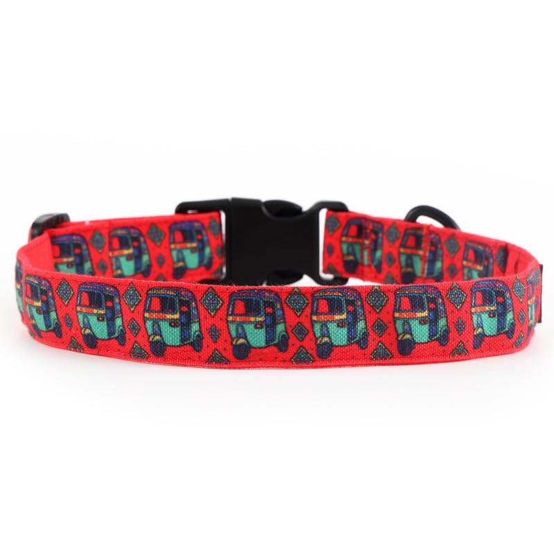 Image of Lana Paws Auto-Rickshaw, Kitsch Style Fabric Dog Collar Belt for Small Dogs