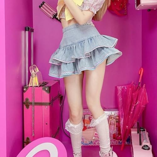 Pokn Cute Sweet Lolita Mini Skirt Bow Cake Skirt High Waist Kawaii Vintage Layered Lace Party A-line Mini Skirts2
