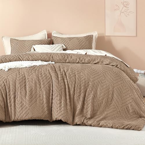 Image of Litanika Oversized King Comforter Set Taupe, 3 Pieces Tufted Boho Farmhouse Bedding Comforter Set, Lightweight Fluffy All Season Comforter Set (120x98In Comforter & 2 Pillowcases)
