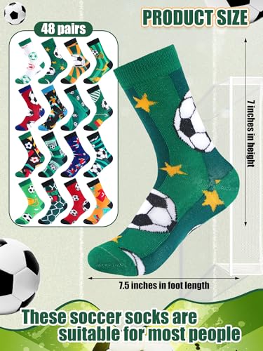 Ramede 48 Pairs Soccer Socks Bulk Sports Crew Socks Novelty Soccer Pattern Gifts for Men Women Teen Team2