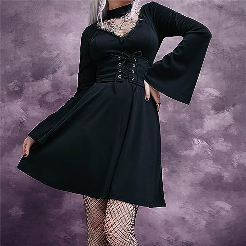 Robe gothique taille haute noire pour soirées rétro et cérémonies