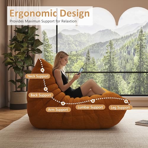 Image of Bean Bag Chair, Cozy Memory Foam Bean Bag Chairs for Adults, Comfy Fireside Accent Chair Lazy Floor Chair for Gaming Bedroom Living Room (Yellow, 3-Seater)