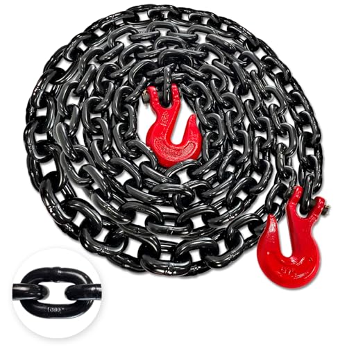 YATOINTO 1/2 Chain G80 Trailer Tow Chain 16ft 12 000 lb WLL Red Clevis Grab Hooks EP Black Finish Logging Chain for Towing & Trailer Tie-Down