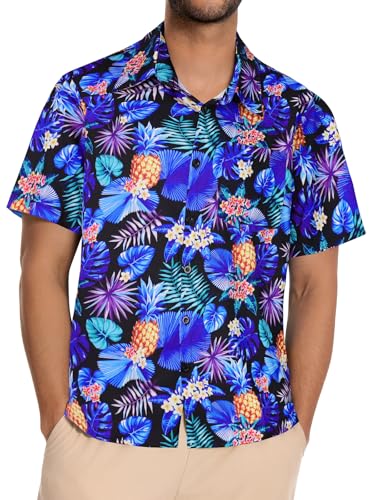 Image of Men Hawaiian Shirt Short Sleeve Summer Beach Button Down Shirts with Pocket