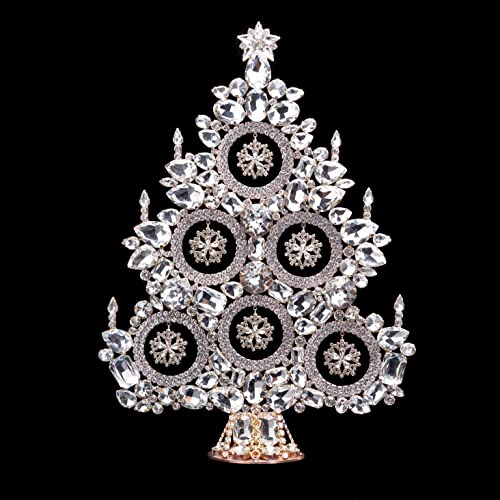 Christmas Tree With Snowflakes, Handcrafted Table Top Christmas Tree, Decorated With Snowflakes With Clear Rhinestone Crystals. #TOP1