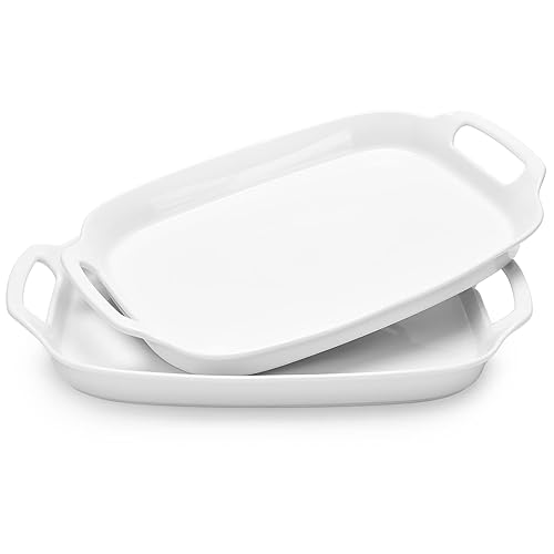 DOWAN Bandeja para servir con asas, platos grandes de 15.4 pulgadas para decoración de bodas, plato de porcelana para entretenimiento, platos