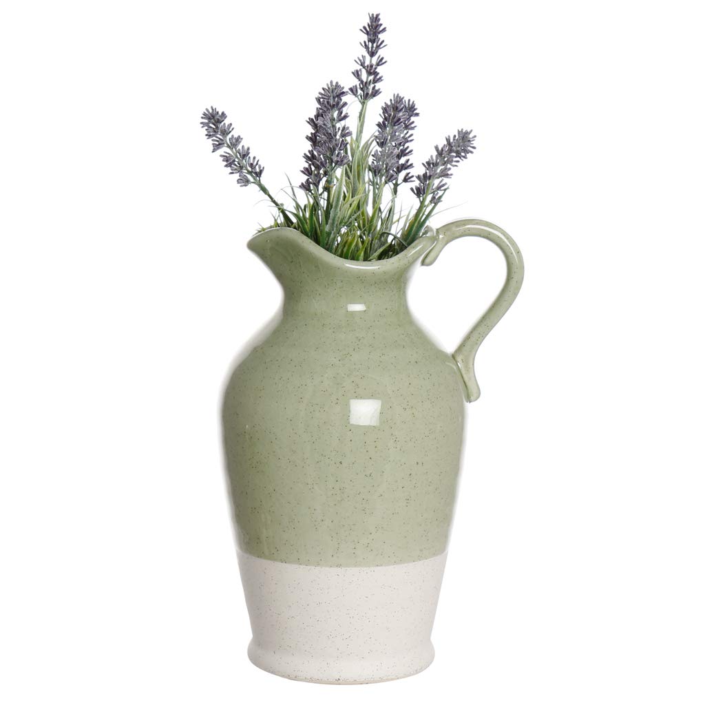 Green & White Flower Vase Pitcher Jug Vase Water Tight Decorative Earthenware Ceramic Table Centrepiece Christmas Décor Gift Idea