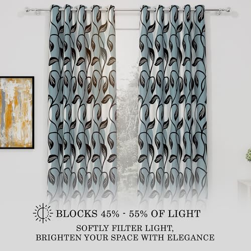 Image of Window Curtains 5 Feet Long Set of 2 | Light Filtering Curtains for Window | Floral Design, Polyester Curtain and Drapes for Living Room | (118 x 152 cm, Black) | Perfect for Home Decor