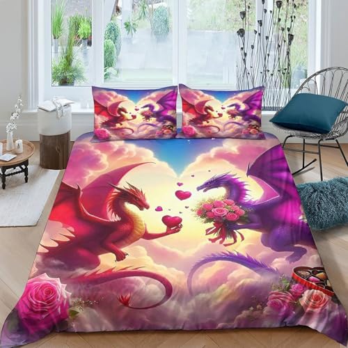 Housse couette dragon 220x240 parure lit microfibre facile à laver - 2