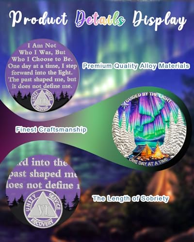 Image of CHURYUML One Day at a Time 6 Year Sobriety Coin - Guided by the Light Sober Chip, Six Year AA Coins Recovery Medallions Alcoholics Anonymous Token Sobriety Gifts for Women & Men Celebrating Milestones