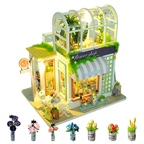KISSTAKER Dollhouse Miniature Kit with Furniture, DIY Tiny Wooden House Making Model with Dust Proof Cover,Assemble Tool,English Instruction-Build Your Own Dollhouse Kit(Flower Letter Garden)