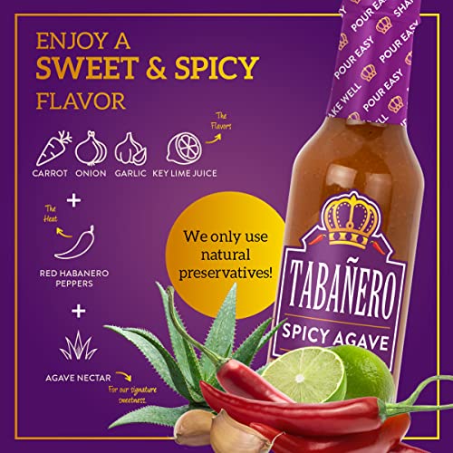 Sweet & Spicy Agave Hot Sauce By Tabañero | All Natural, Gluten Free, Low Sodium, Vegan, Kosher | Made In The Usa | 5 Oz. Hot Sauce Bottle #TOP4
