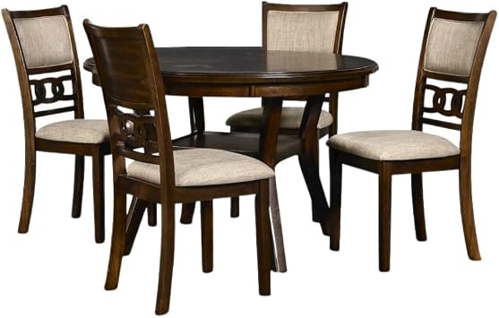 Furnifact Cherry Brown 5-Piece 47-Inch Wood Round Dining Set, Traditional Multi-Step Finish with Solid Construction, Elegant Design, and 4-Chairs