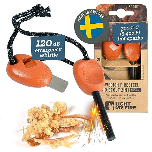 Light My Fire Swedish Flint Fire Starter Ferro Rod Survival Tools SCOUT | Fire Steel Bushcraft Camping Gear | Flint and Steel Fire Starter Kit 2-in-1 Fire Flint and Striker 3,000 Strikes