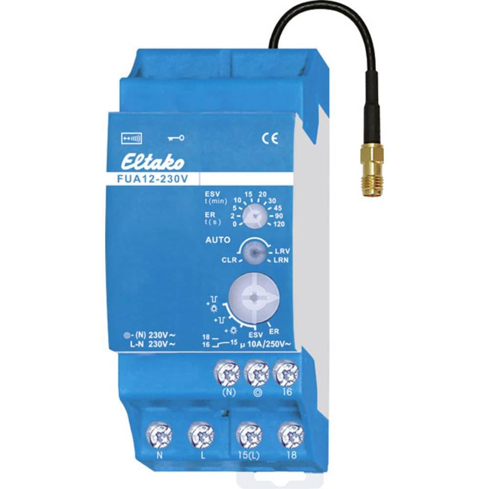 Eltako Funk-Universal-Aktor mit austauschbarer Antenne, Stromstoß-Schaltrelais Potentialfrei 10A/250V AC, 1 Stück, FUA12-230V