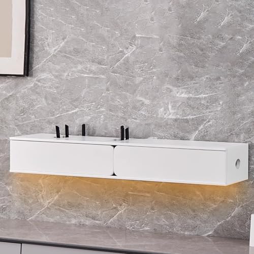 Meuble TV mural moderne flottant avec routeur WiFi et dos creux pour amplifier le signal 2 portes Design blanc élégant pour salon et chambre à coucher...