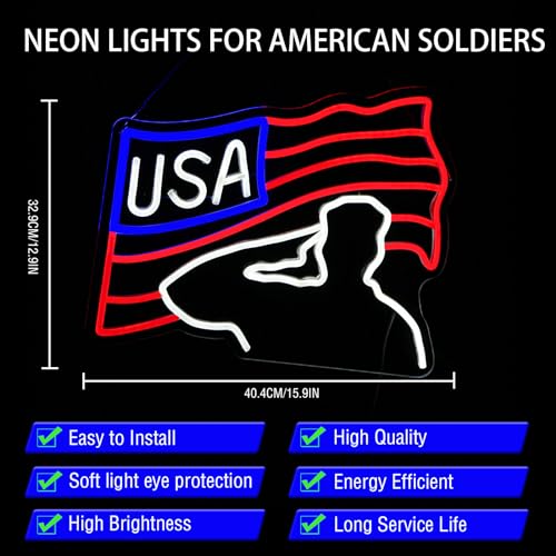 Image of Veterans Day Neon Sign USA Flag Led Sign for Wall Decor Patriotic Neon Sign Bedroom Home Decor Classroom Art Student Gift Christmas Party