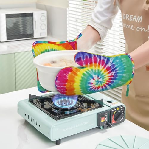 Mifsoiavv MIFSOIAVV-OVEN MITTS-1116-9 Rainbow Color Oven Mitts And Pot Holders Silicone Abstract Swirl Tie Dye Colorful Rainbow Kitchen Gloves Potholders Heat Resistant 4Pcs Oven Gloves Hot Pads thumb #5