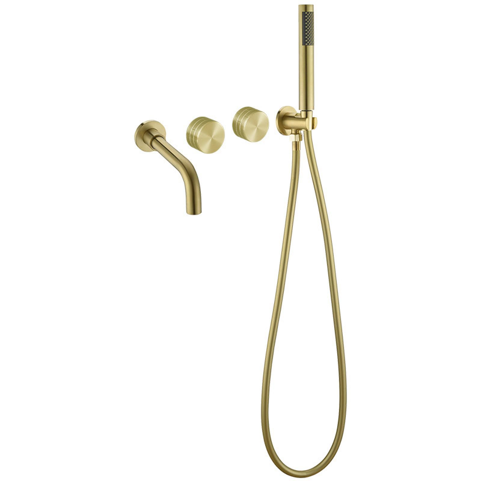 ASerZenith Full Copper Hidden Bathtub Faucet Into Wall Tank Side Faucet Shower Concealed Household Shower Set(Brushed Gold)
