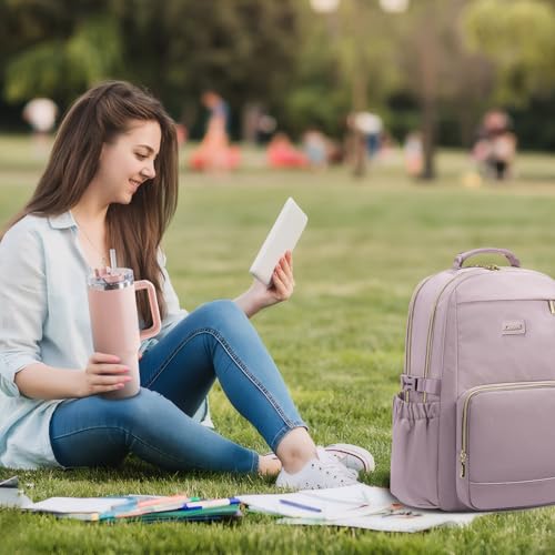 Image of LOVEVOOK Laptop Backpack for Women with Pouch Pocket for Large Capacity Cup,17 Inch Laptop Computer Bag Travel Backpack Purse,Waterproof Work Business Backpack College Teacher Bags,Grayish Purple