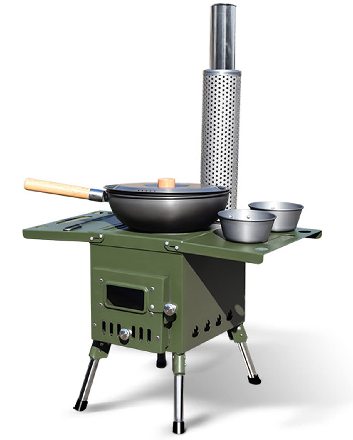 Réchaud à Bois pour Tente d'extérieur avec 3 cheminées Construction en Acier Inoxydable de précision pour Tente Poêles à Bois pour Chauffage Domestique Camping Pêche sur Glace Cuisine Randonnée Voya