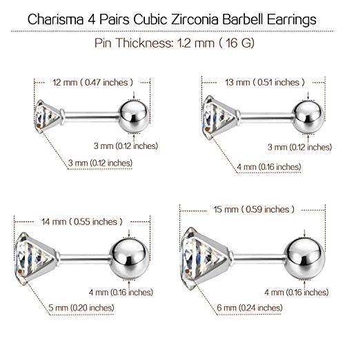 Charisma AMA-0119-M01W 16G Cartilage Tragus Helix Stud Stainless Steel Barbell Earrings For Women Men Screw Back Piercing Earrings thumb #3