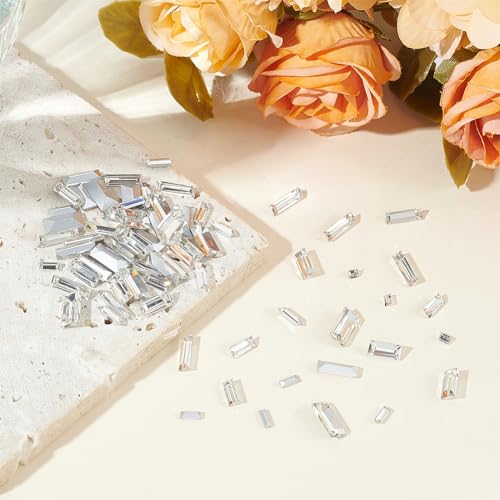 FINGERINSPIRE 180pcs Mini Clear Pointed Back Rhinestone 6 Sizes Rectangle Faceted Glass Rhinestone Clear No Hole Gems Crystal Jewelry Embellishments with Silver Plated Back for DIY - Image 4