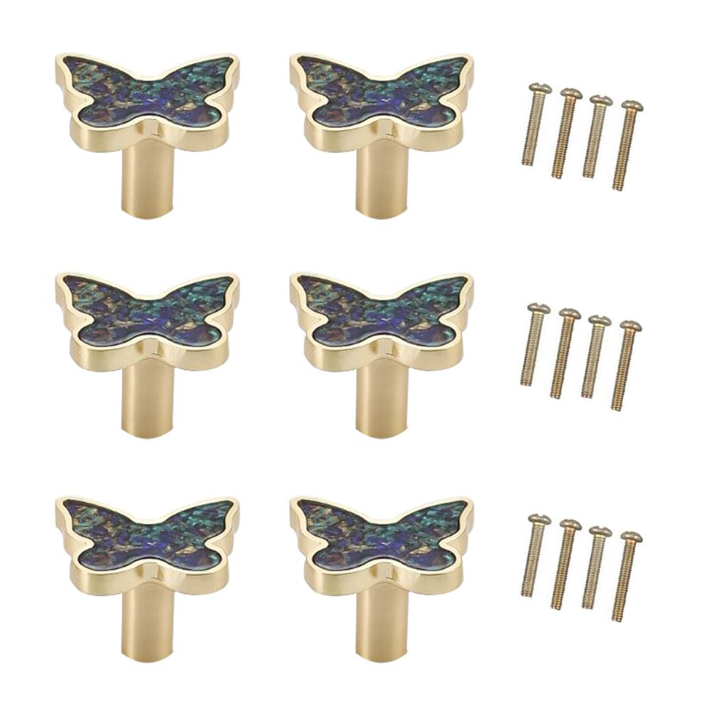 YueLvoe 6Pcs Butterfly Cabinet Knobs, Elegant Butterfly Pull Zinc Alloy Cabinet Single Hole Pulls for Home Kitchen, Bathroom Drawer,Dresser,Cupboar Furniture, Decoration Hardware (Color, Small)