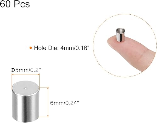 Miniatura 2 de uxcell 60 extremos de cordón de acero inoxidable, columna de identificación de 0.157 pulgadas (0.157 in), tapas de cordón de cuero para hacer